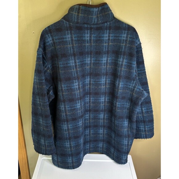 John Wayne 1/4 Snap Fleece Jacket Coat Plaid Men’s Size Large Blue Green - Picture 5 of 6